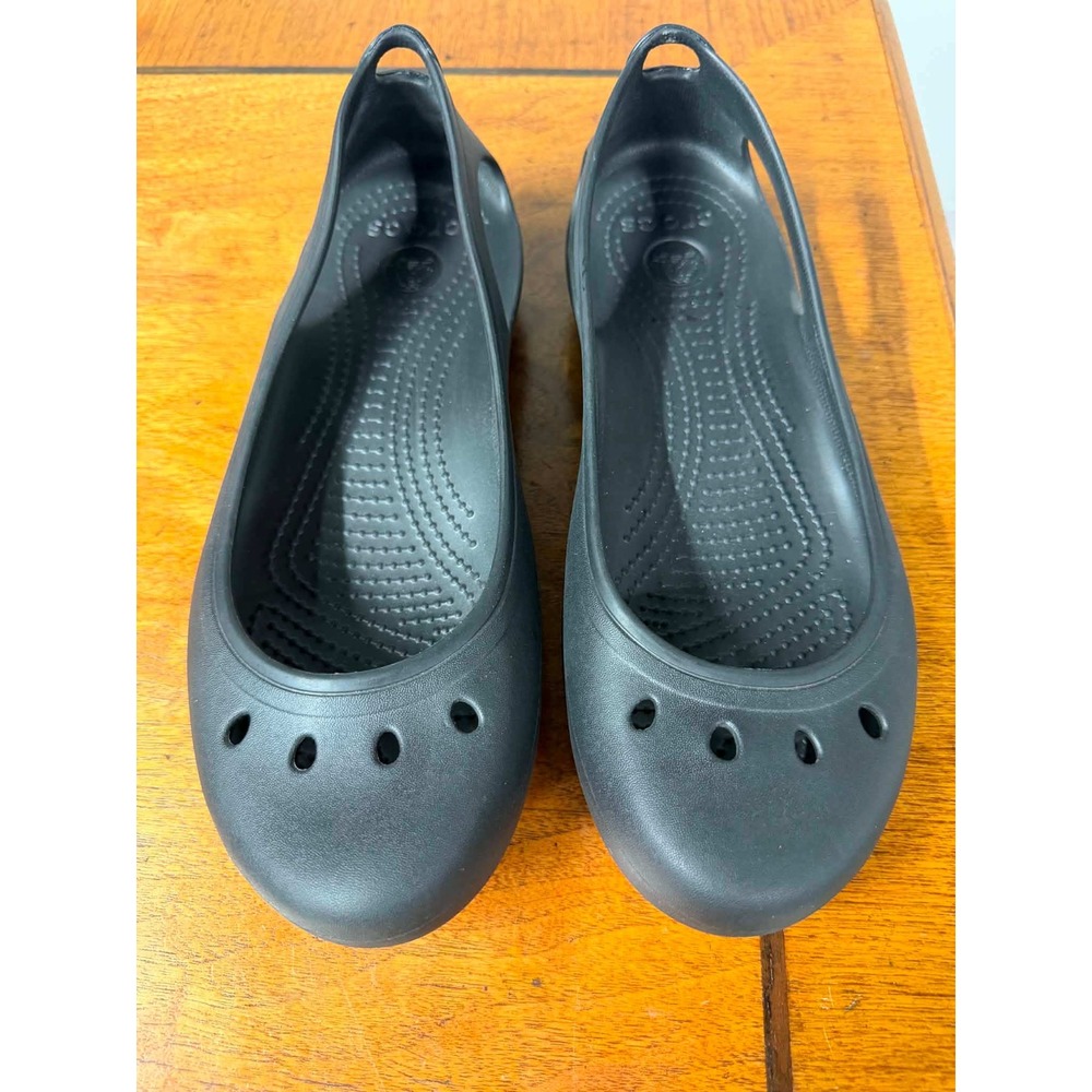 Crocs Womens 10 Black Kadee Flat Ballet Comfort Slip On Cut Out Shoes